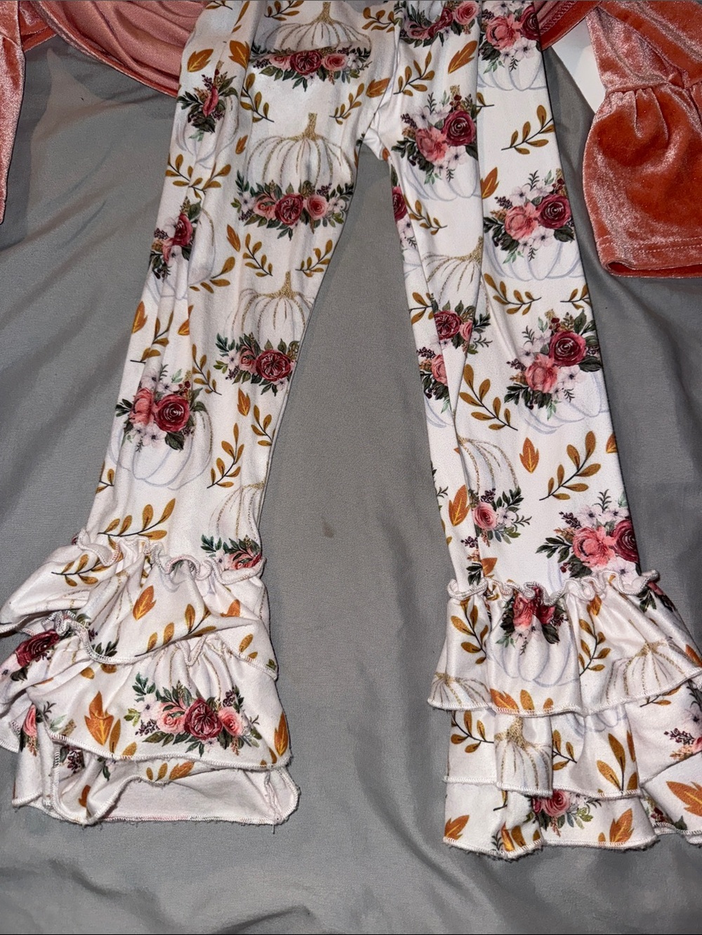 jumping beans Rust Velvet Ruffle Tunic with Floral Ruffle Pants - Picture 2 of 2